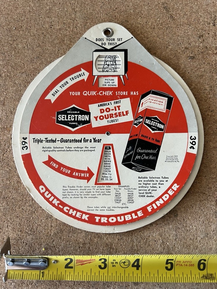 Vintage 1960’s Selectron Tubes Quick Check Dial Chart