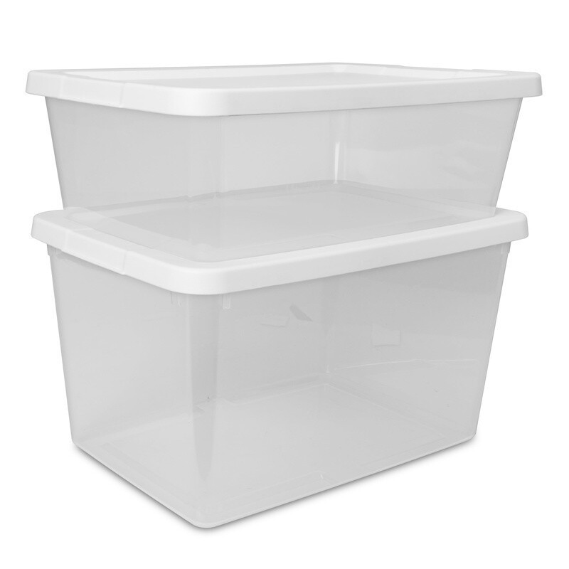4 Pack Clear Plastic Storage Bins W/ Snap-on Lids Stackable Storage Boxes White