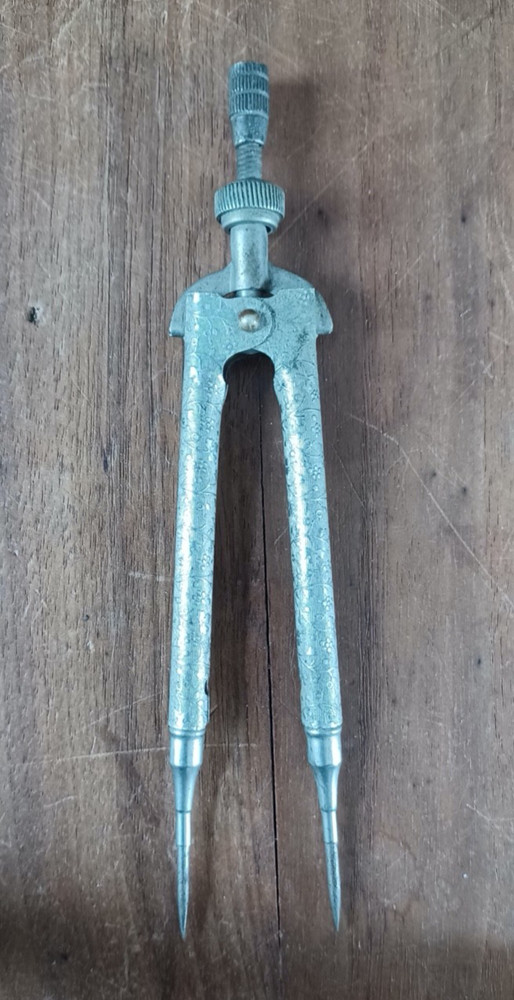 Vintage Embossed Metal Bow Compass Divider • Drafting Tool