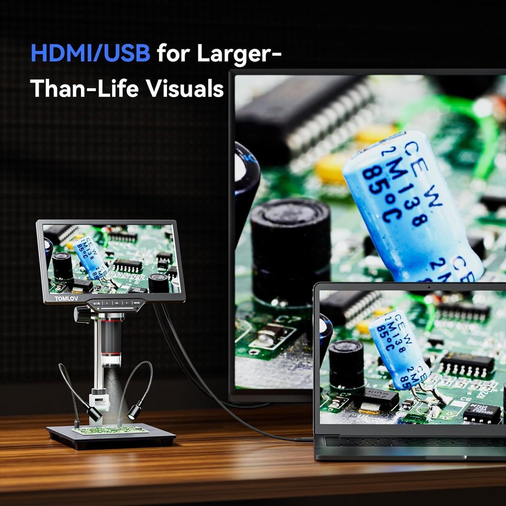 TOMLOV DM202 Max Digital Microscope 1500x HDMI Soldering Microscope 10.1"Screen