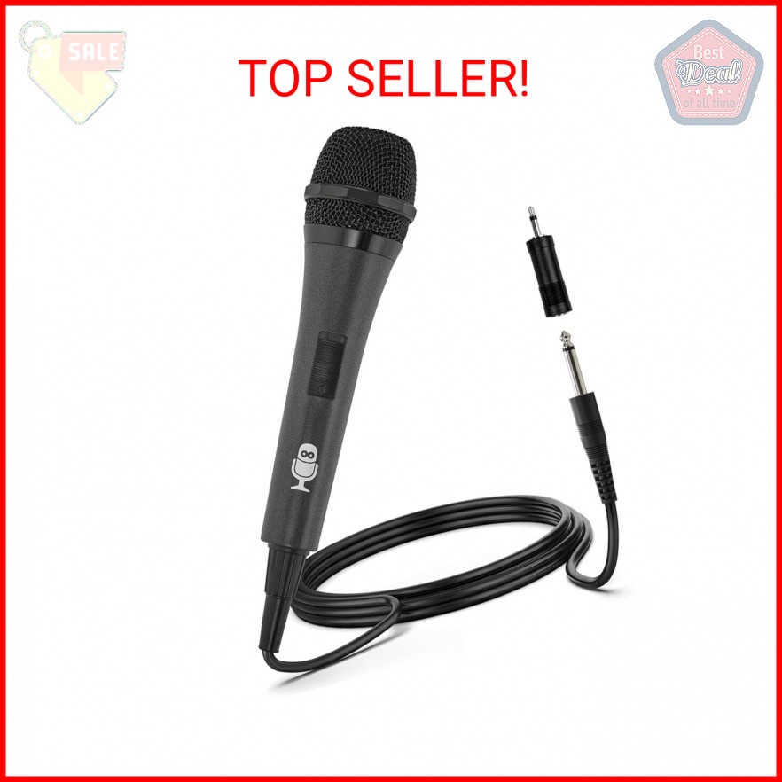 Singing Machine Wired Microphone for Karaoke, (Black) - Unidirectional Dynamic V