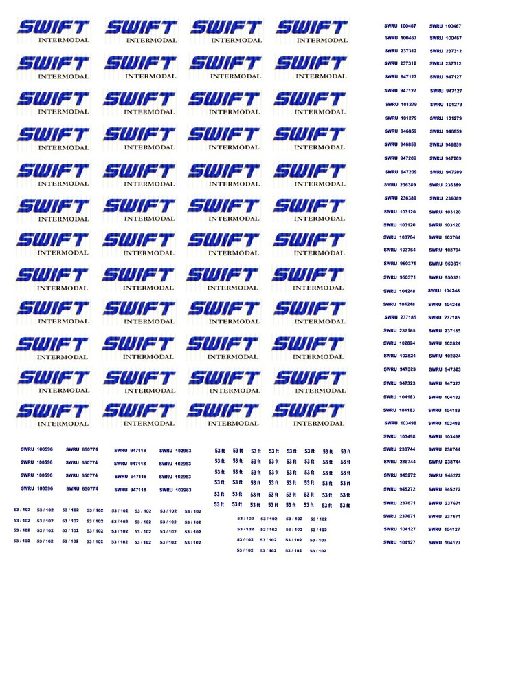 N Scale Container Decals. Swift Intermodal.