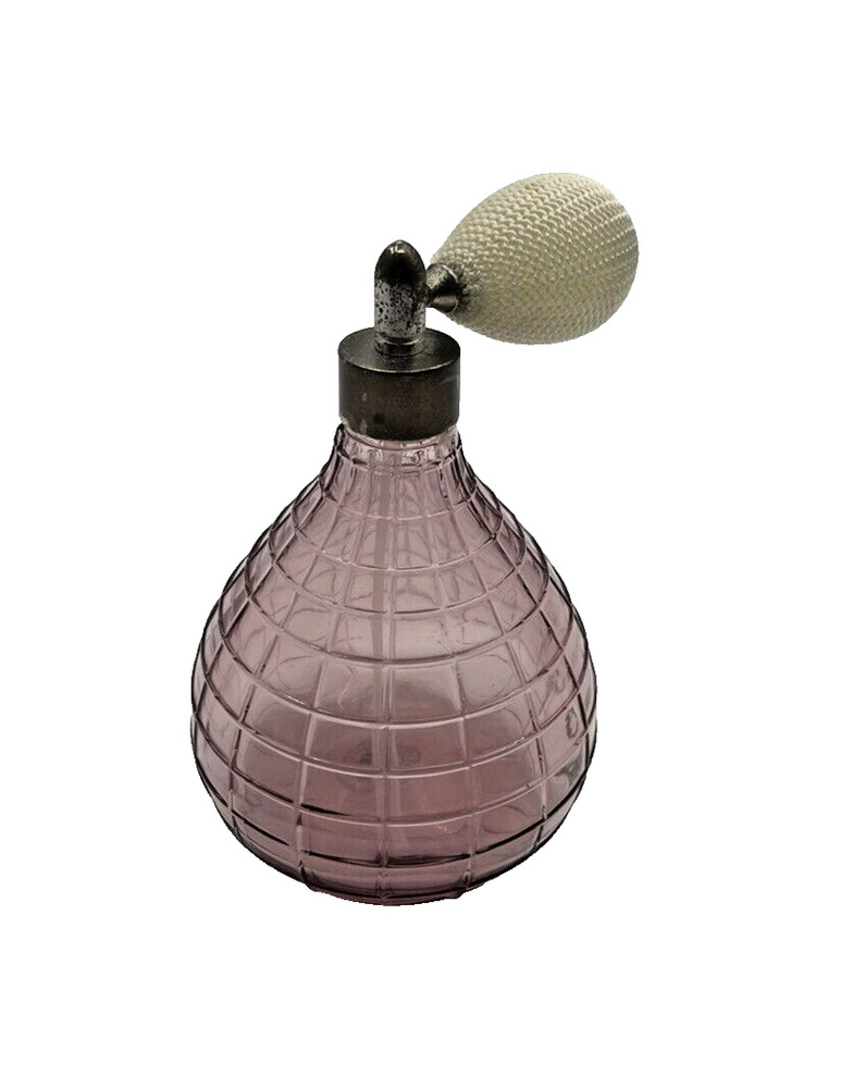 Vintage Hand Crafted Lavender Bulb Grid 5" Glass Perfume Atomizer