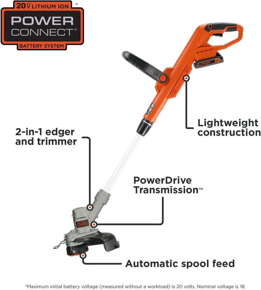 20V MAX String Trimmer and Edger 2 in 1, Cordless Weed Wacker with Auto Spool