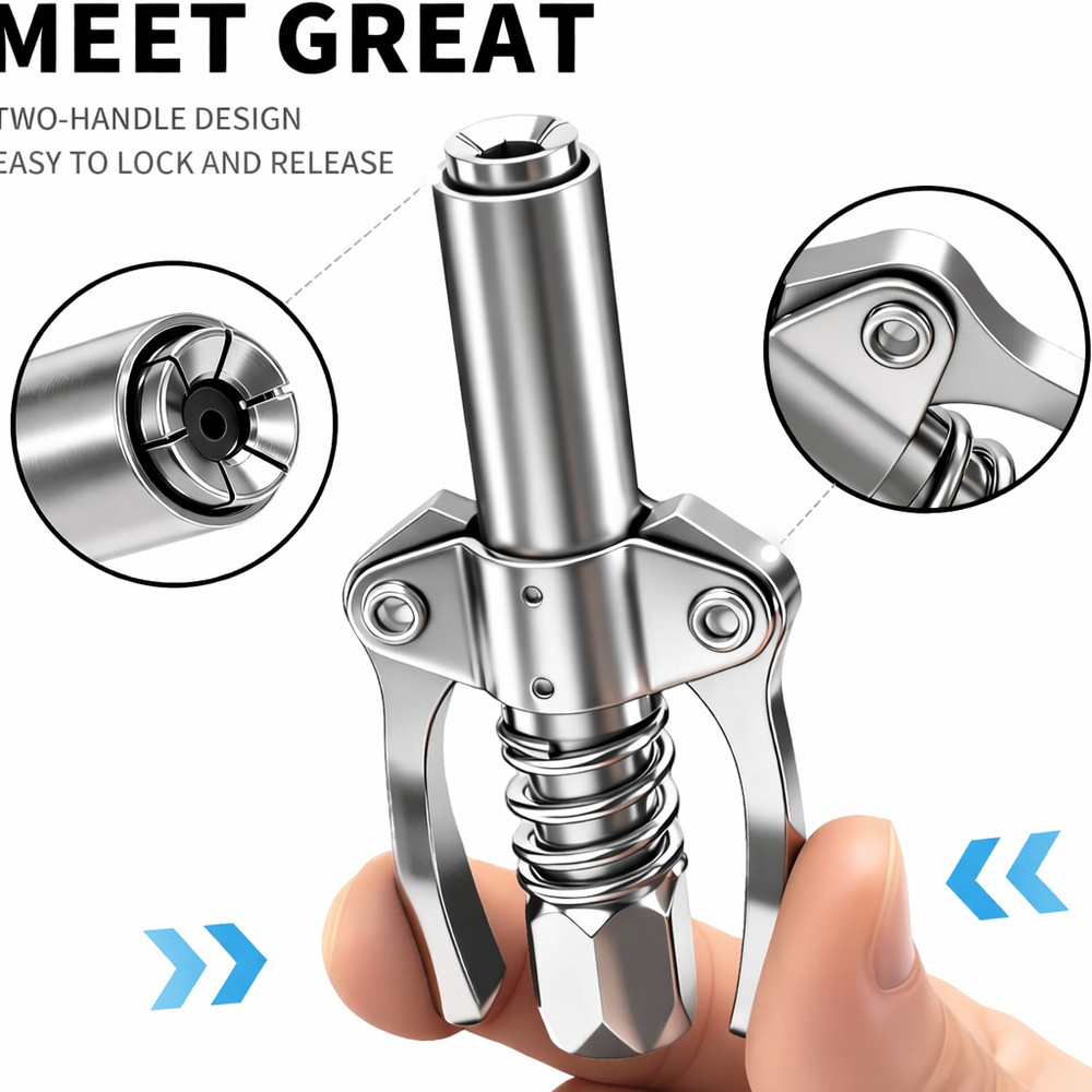 Grease Gun Coupler Double Handle Quick Release High Pressure Oil Nozzle
