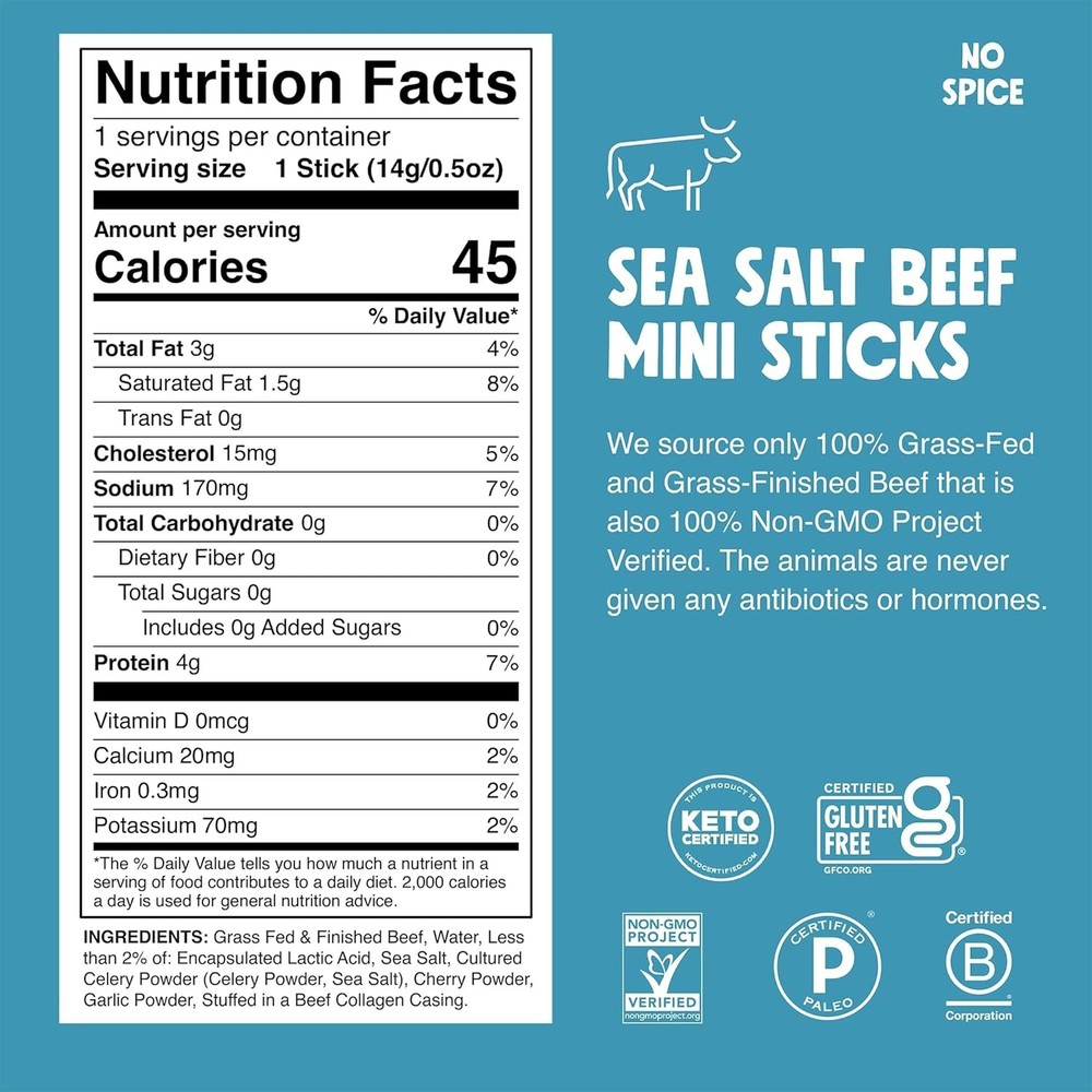 Zero Sugar Grass-Fed Beef Jerky Sticks 24-Pack