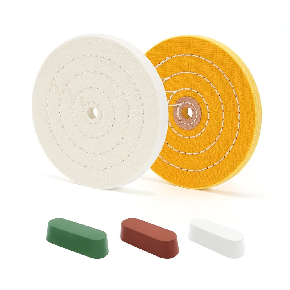 Professional 6" Buffing Wheels Set w/ Polishing Compound - Mirror Finish