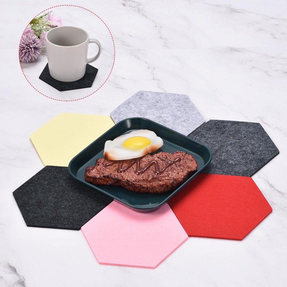 Felt coasters 9pcs hexagonal pads coasters, grey