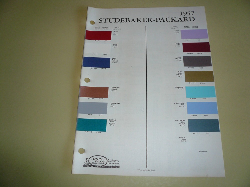 1957 Studebaker-Packard Arco Paints Color Chip Paint Sample - Vintage
