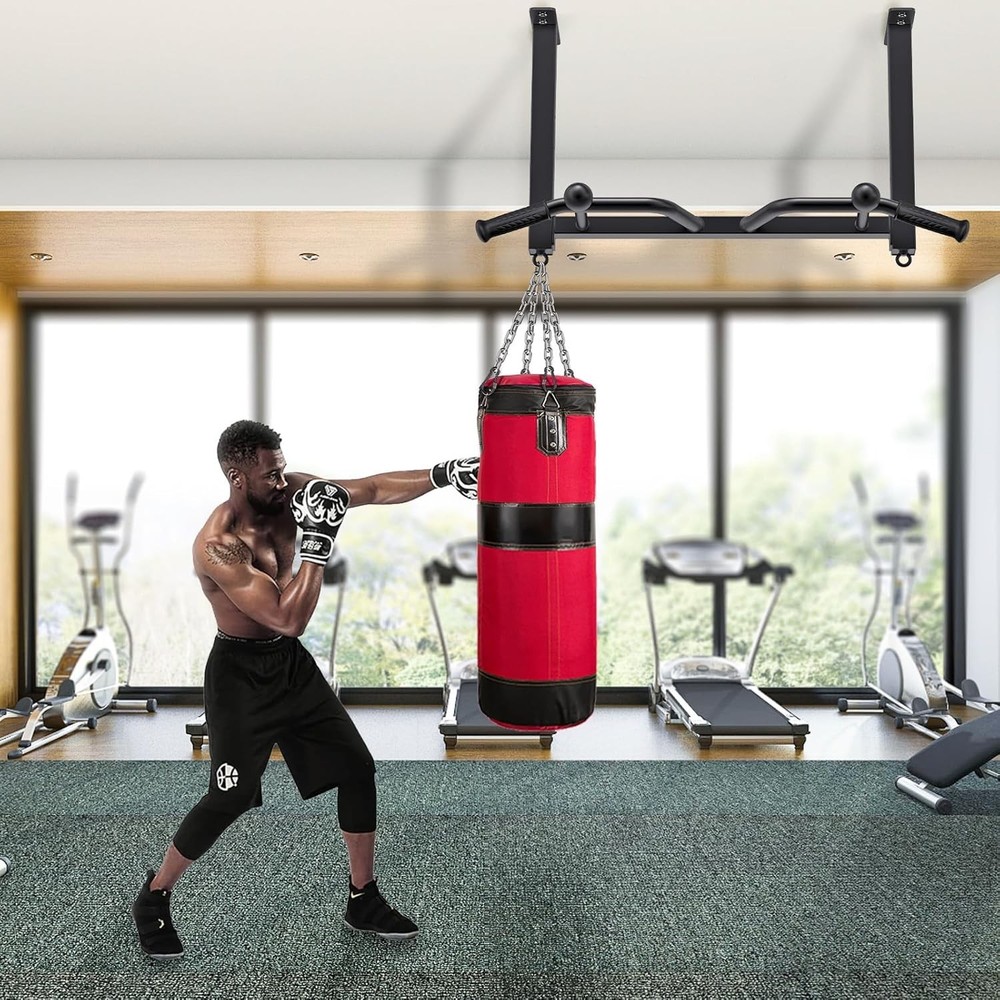 32" Heavy Duty Ceiling Pull Up Bar - Adjustable Home Gym System with Punching