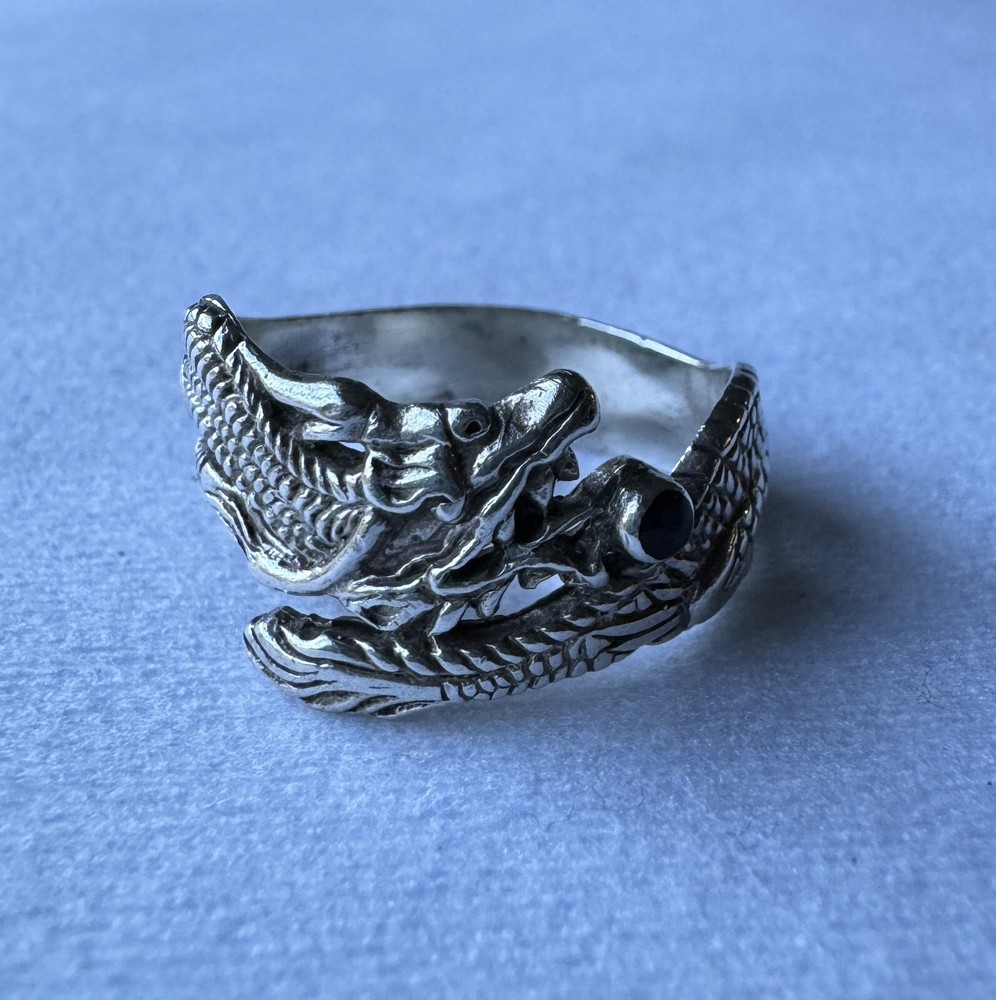 Sterling Silver Dragon Playing Ball Size 9