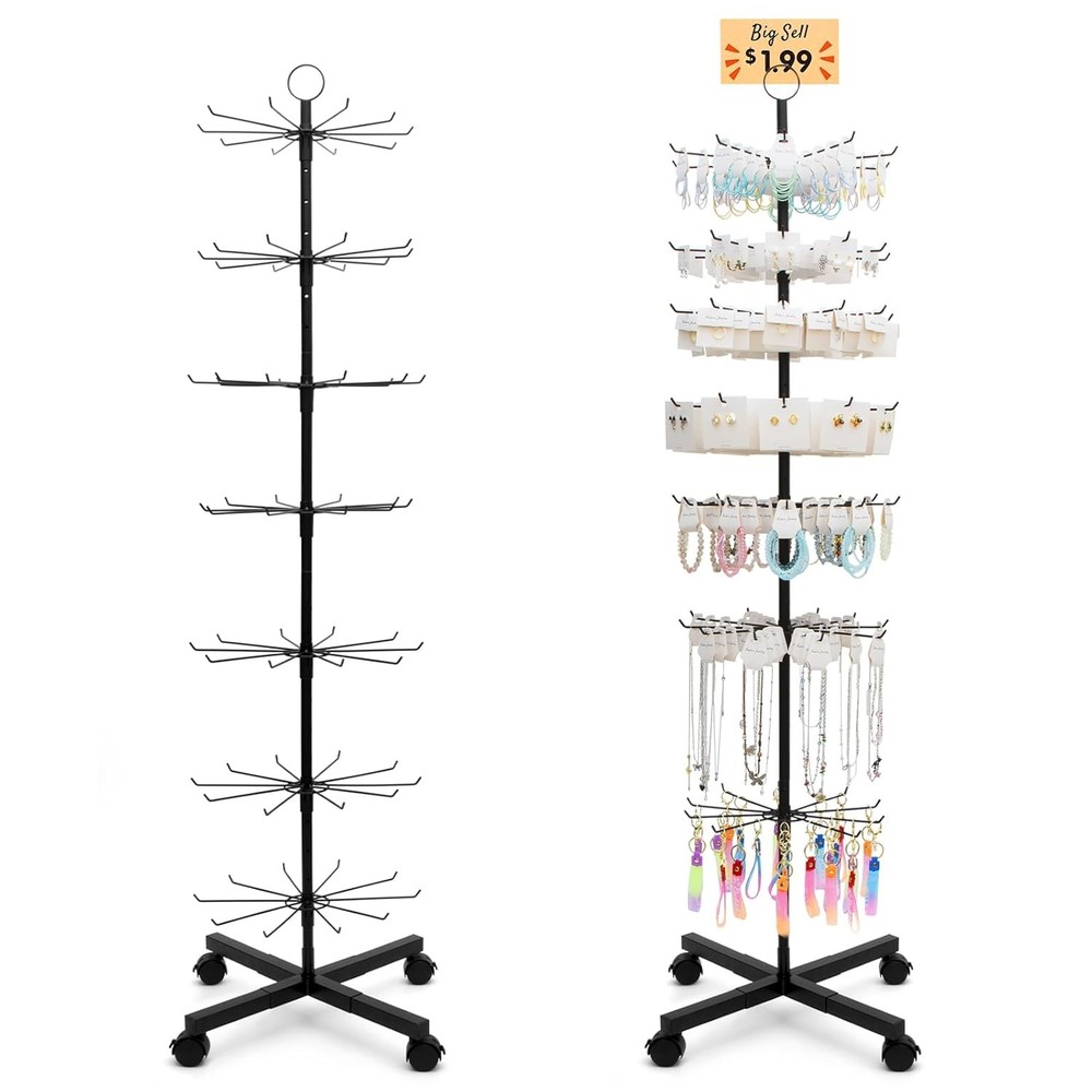Retail Display Stand, Rotating Rack for Earring Keychains Black