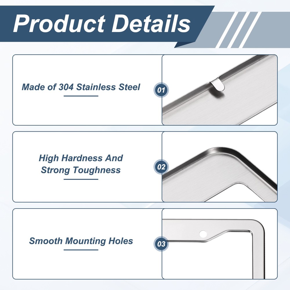 Stainless Steel Car License Plate Frames Kits, Silver