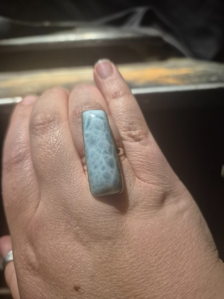 Genuine Large blue larimar ring
