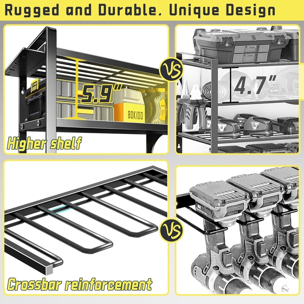 Power Tool Organizer Wall Mount Heavy Duty 4 Layer 8 Drill Holder Garage Storage