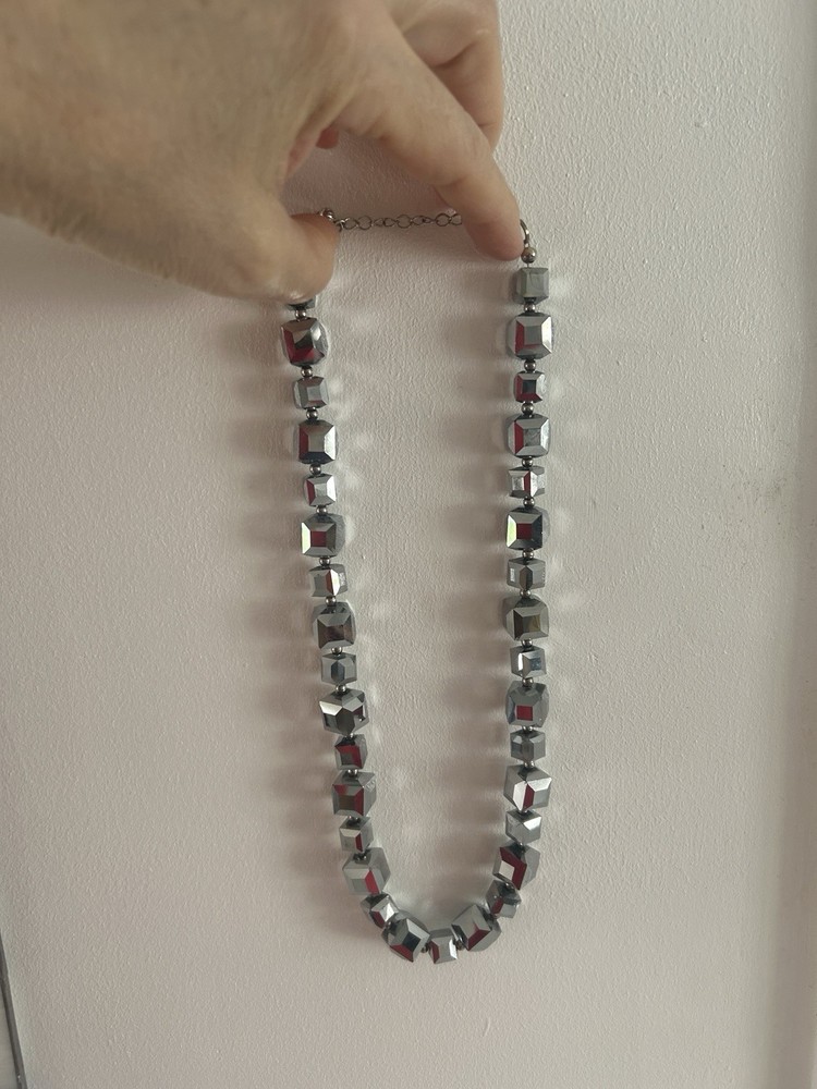 Sparkly Silver Coloured Cube Necklace