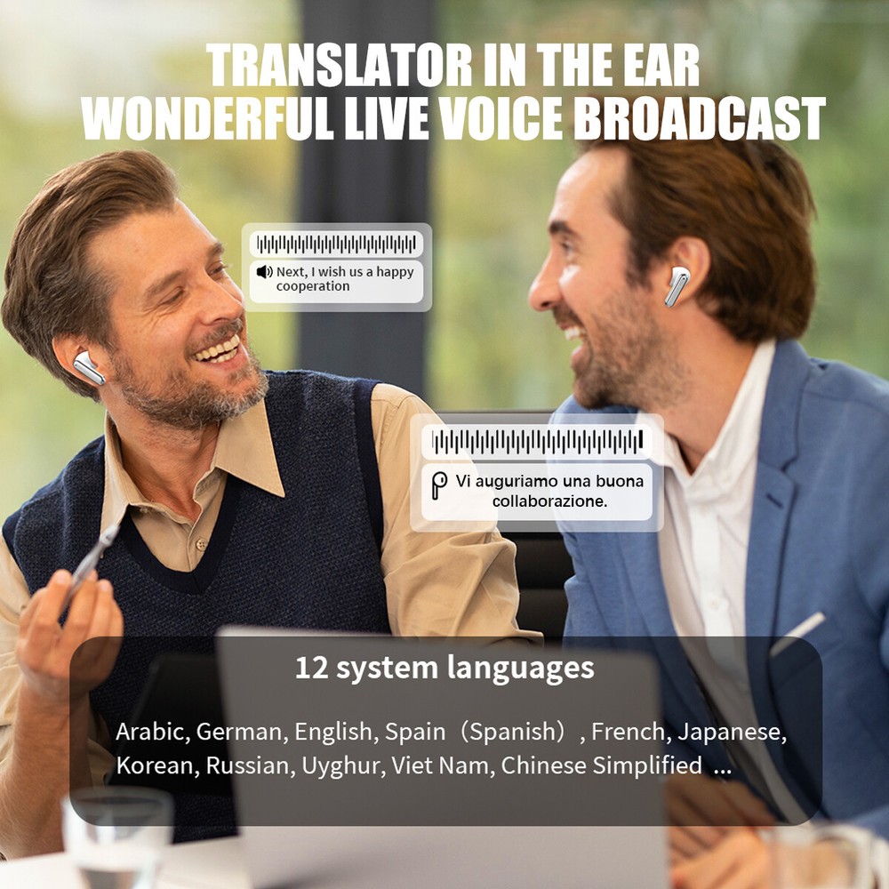 150 Language Translator Earbuds Wireless Bluetooth Two Way Translating Device