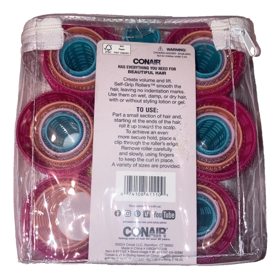 Conair Voluminous Curls 31 Pk Assorted Sizes Self Grip Rollers New