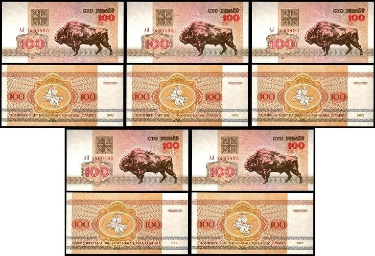 Belarus - 5 pcs х 100 Rubles 1992 UNC P. 8 Lemberg-Zp