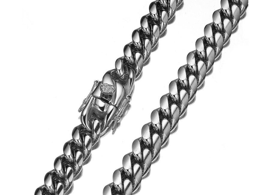 10K Solid white Gold 6-18mm Curb Link Chain Necklace