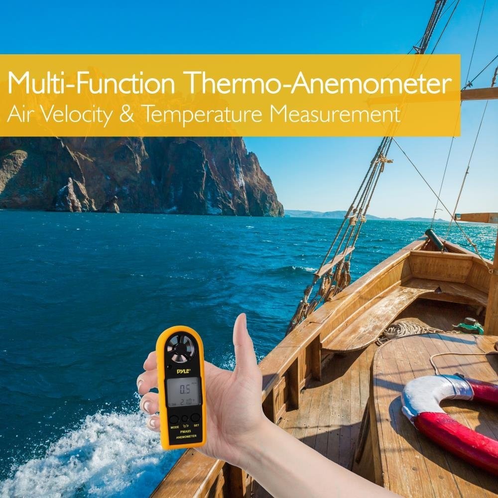 Pyle Digital Anemometer Handheld Thermometer - Portable Handheld Meter, Wind