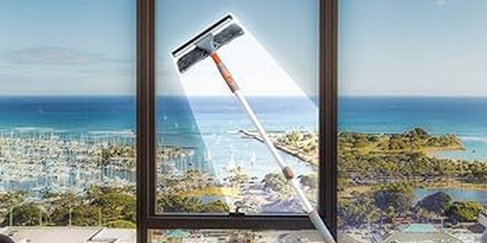 Window & Solar Panel Cleaning Tools, 2-in-1 Squeegee w/ 62" Telescopic Pole