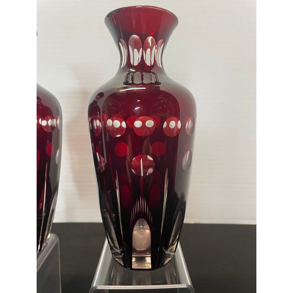 2 Dark Red Ruby BOHEMIAN CZECH VASES