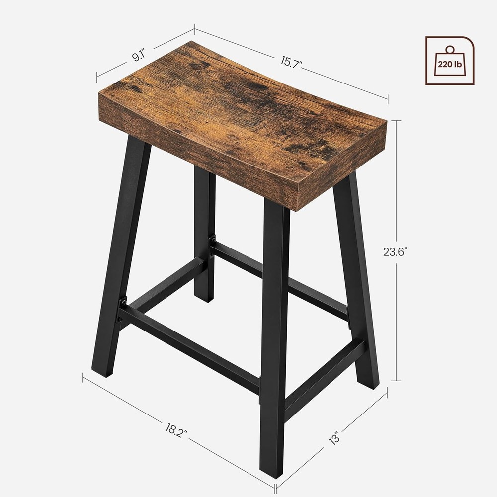 VASAGLE Bar Stools, Set of 2 Chairs, Kitchen 23.6"H, Rustic Brown