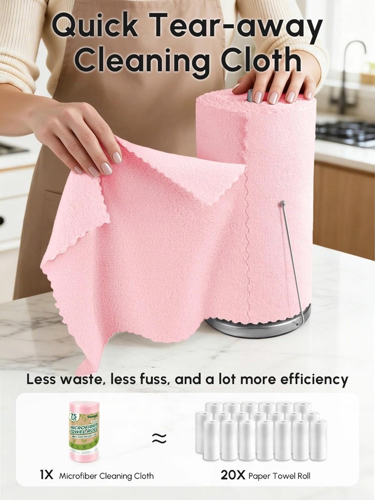 Microfiber Cleaning Cloths Roll, 75 Pack Tear Away Microfiber Towels Roll, 12...