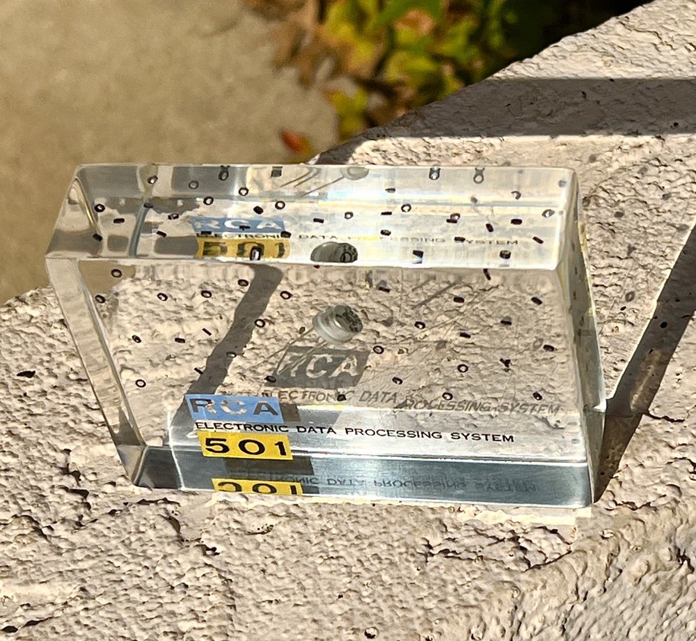 RCA 501 Electronic Data Processing System, 1958, lucite paperweight/transistor