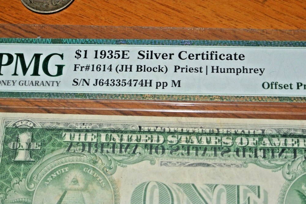 1935 E $1 SILVER CERTIFICATE PMG 40 PARTIAL OFFSET FRONT to BACK Error -RARE