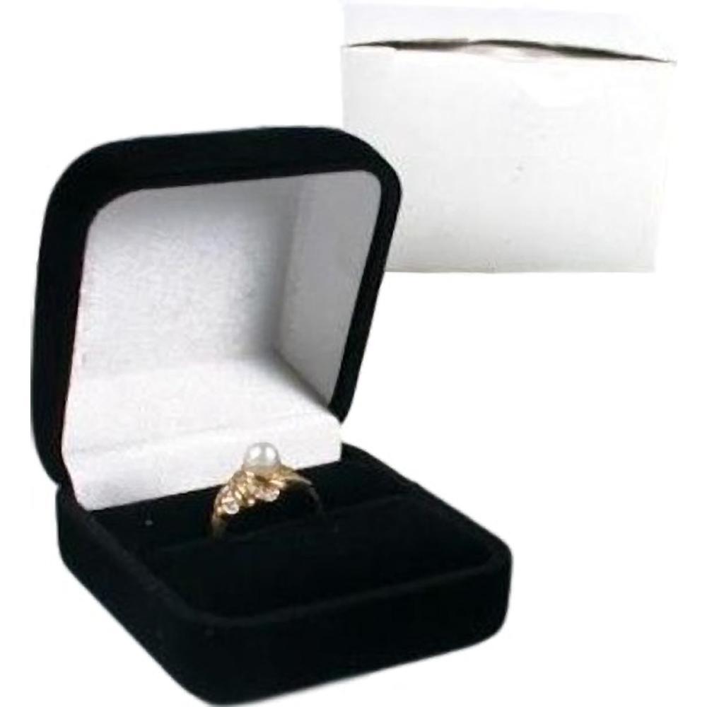 6 Black Flocked Square Ring Gift Boxes Jewelry Display