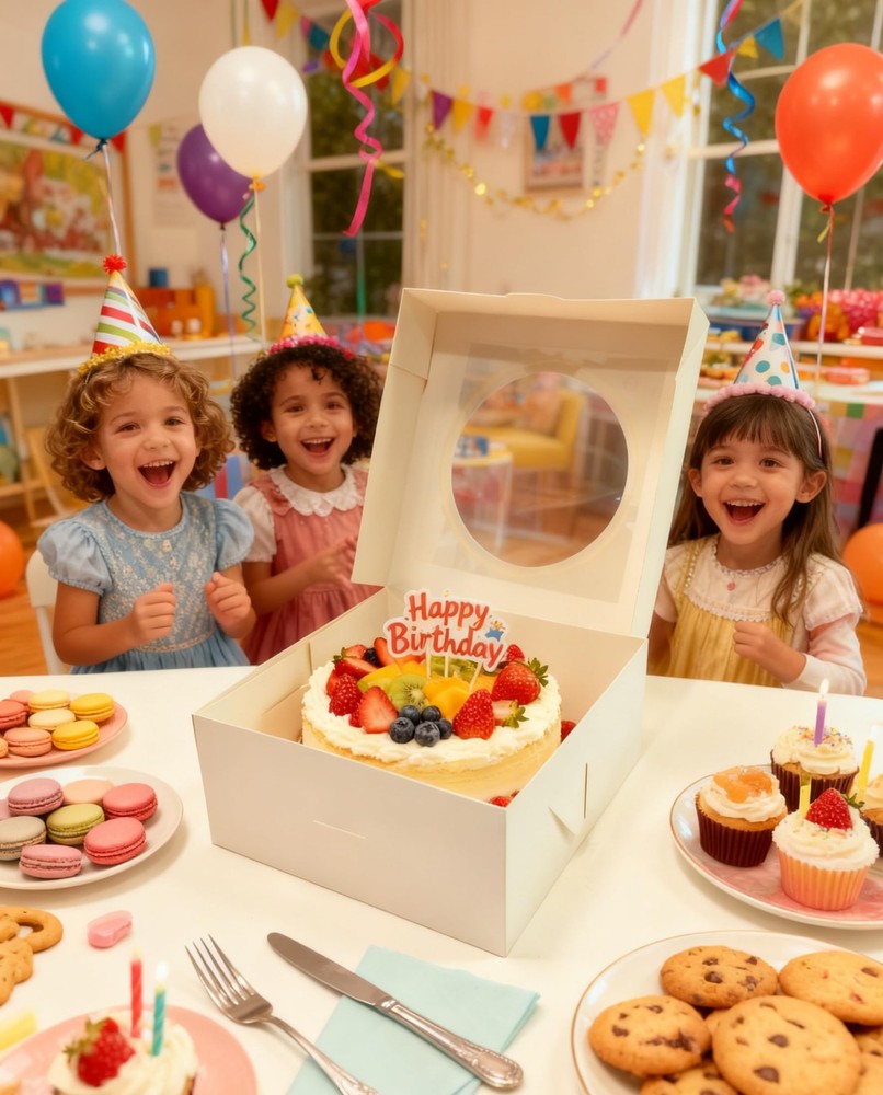 25 Pack Cake Boxes 10x10x5 Inches Cake with Windows, White Square Bakery Boxe...