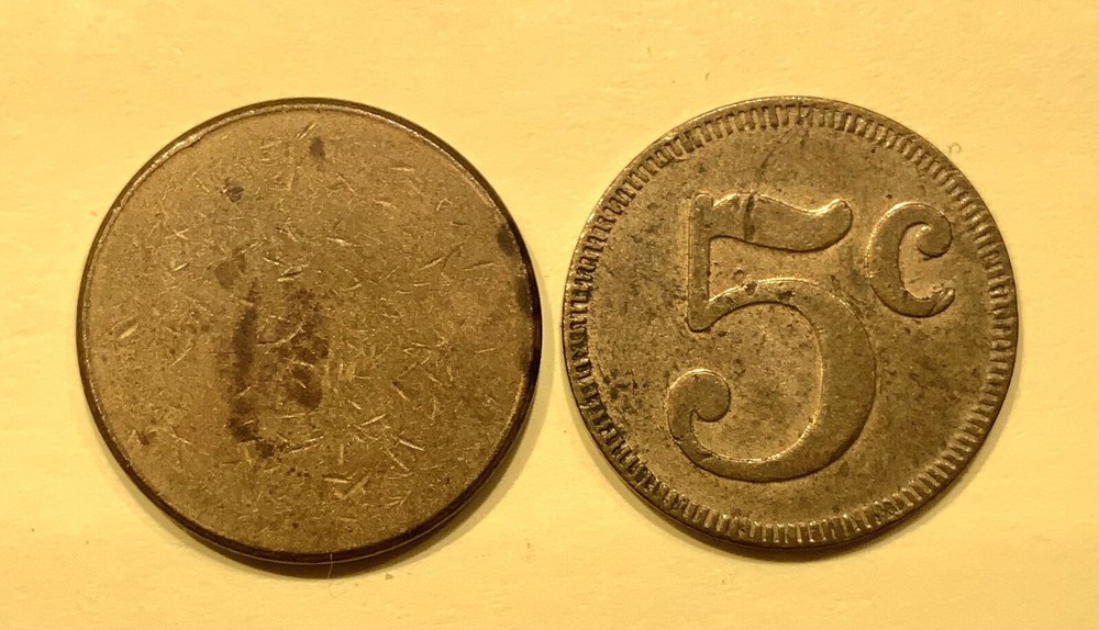 Hilton 5 Token Three Stars and 5¢ Unknown Token