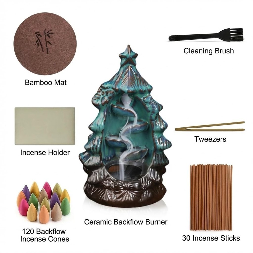 CASAFOYER Backflow Incense Holder Ceramic Waterfall Burner Set (120 Brown