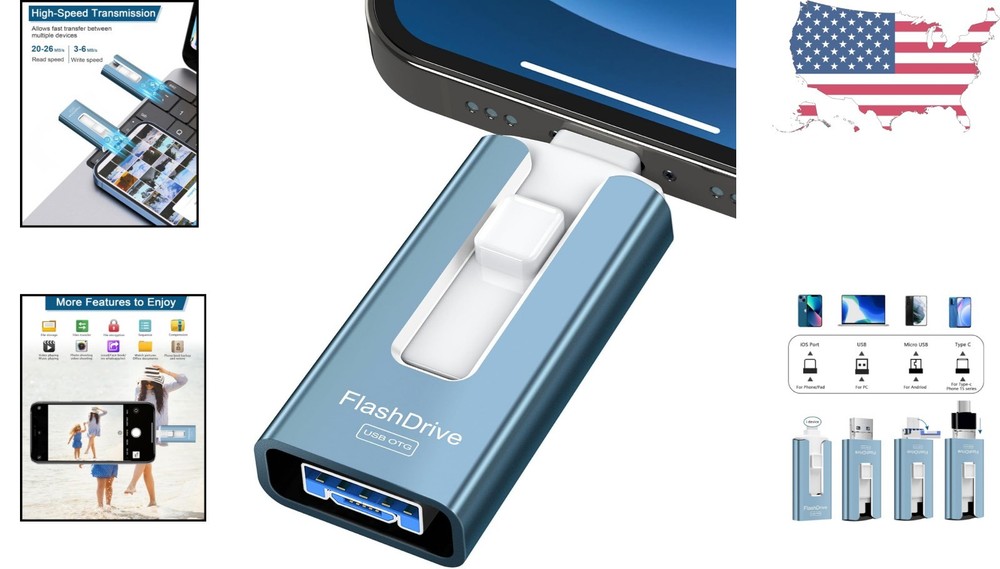 256GB High-Speed USB Flash Drive - Secure Photo Storage for iPhone & Android