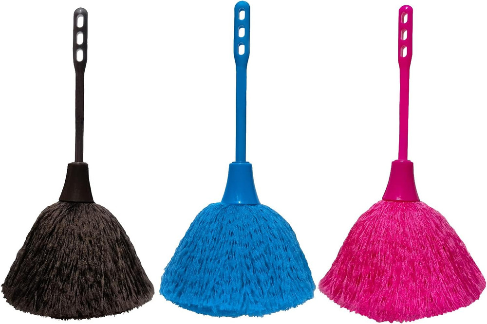 3 Pack Microfiber Delicate Duster,Comfortable Non Slip Handle, 3 Colour Washable