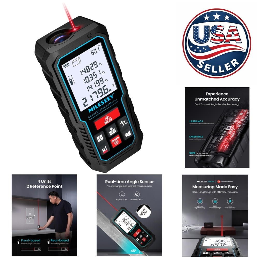 Compact 229ft Laser Measure Device with Angle Sensor & Energy-Saving Features
