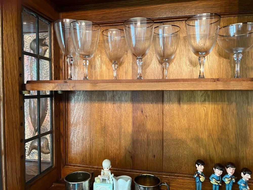 Antique Oak Buffet/Sideboard with Leaded Glass Doors & Copper Inlay