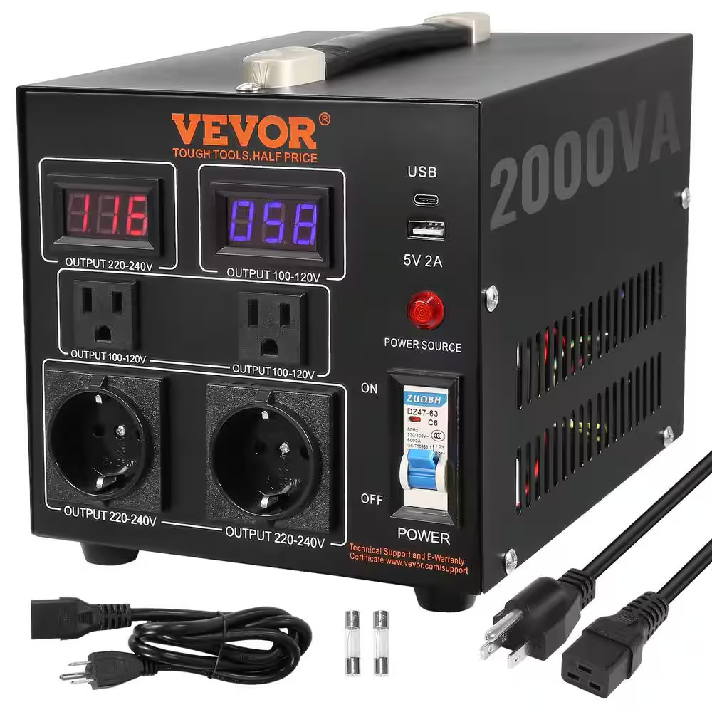 Voltage Converter Transformer 2000 Watt Step Up/Down Transformer 110/220-Volt wi