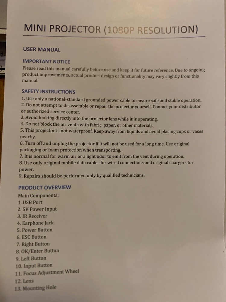 Journeyman Mini Projector 1080P Resolution New in Box