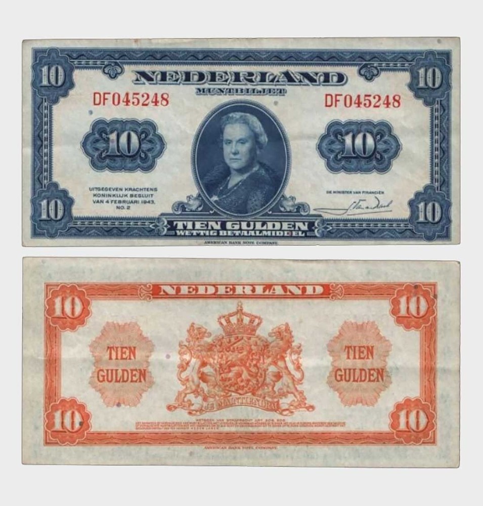 Netherlands - 1943 - 10 Gulden - "VF"  #CO6844