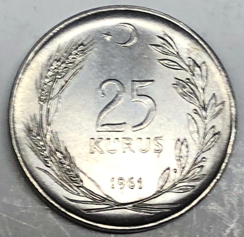 # C218 TURKEY COIN, 25 KURUS 1961