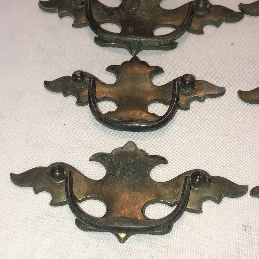 8 Vtg Chippendale Batwing Drawer Pulls Brass 3" Centers A6246DC