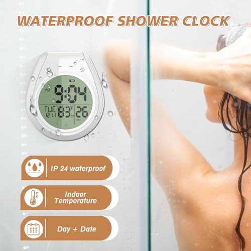 Shower Timer Clock Waterproof, Digital Bathroom Kitchen Wall Clock with LCD