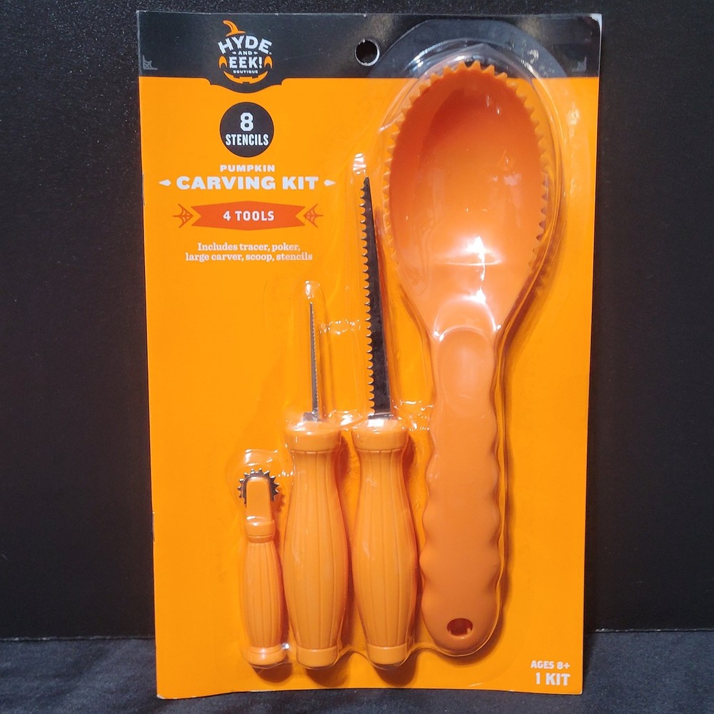 Pumpkin Carving Kit 4 Tools - 8 Stencils - Hyde & EEK! NWT