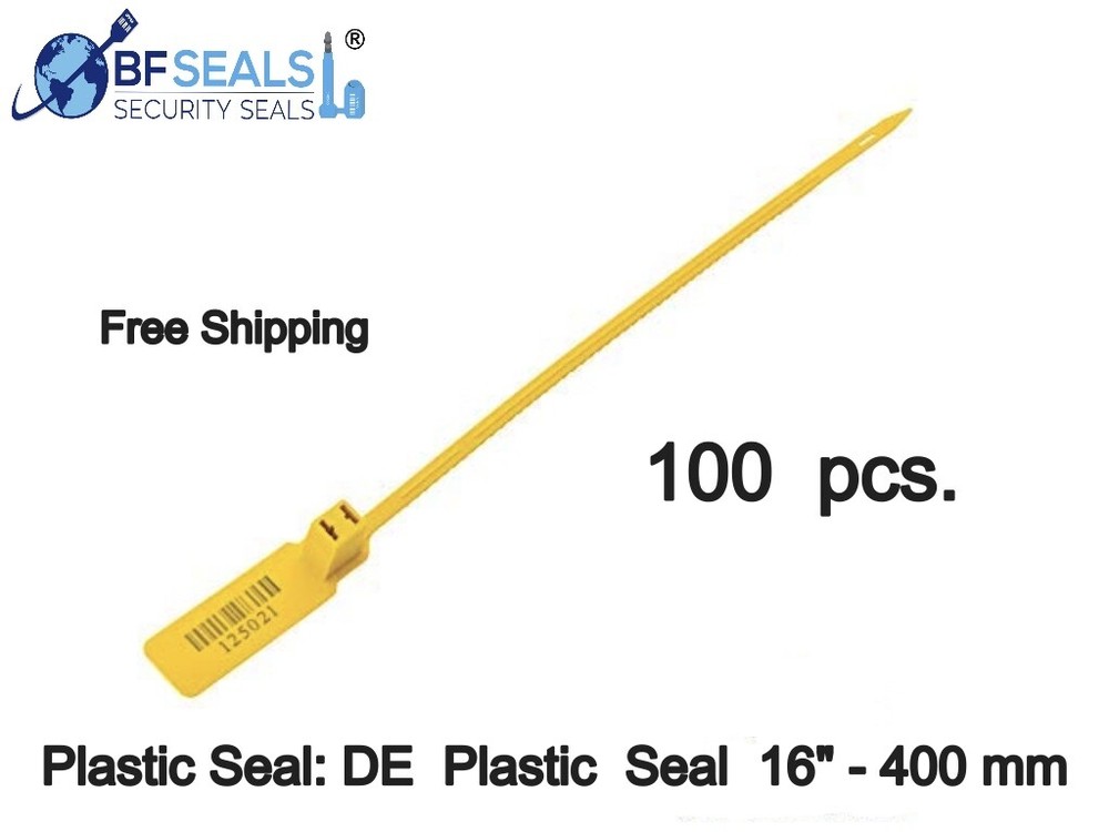 Plastic  Seal DE, 100 pcs, 16" Numbered, Barcode, Elegant Yellow color
