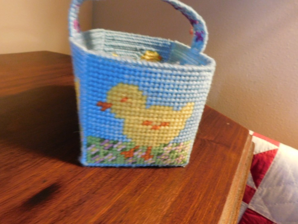 Handmade Easter Basket Needlepoint on Plastic Canvas Chicks