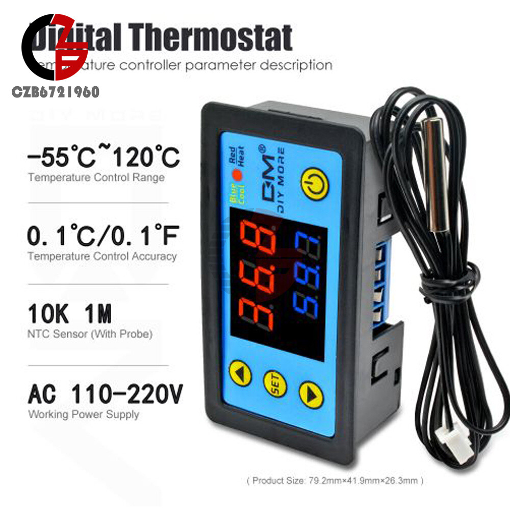W3231 Digital Dual LED Thermostat Temperature Controller + NTC Sensor 110-220V