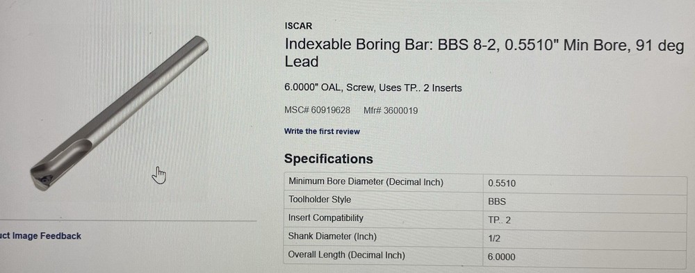 Iscar BBS 8-2    . 551 Min Boring Bar
